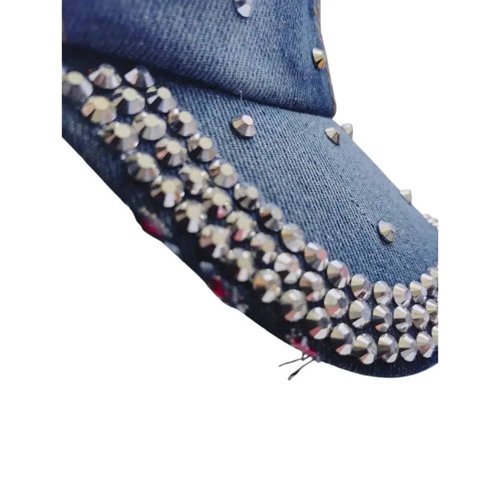 Rhinestone Star Denim Baseball Cap Bling Studded Y2K Adjustable Hat